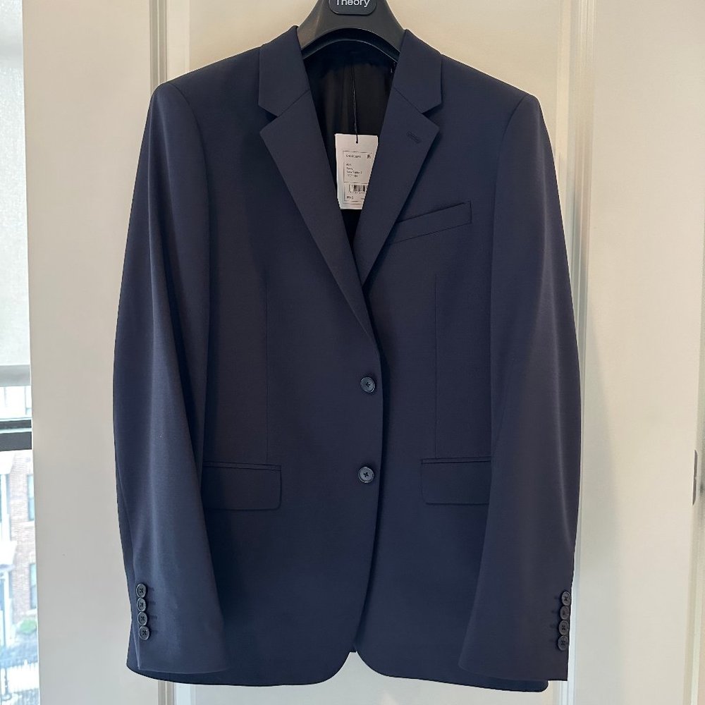 Theory Chambers Suit Blazer in Stretch Wool 40R Navy